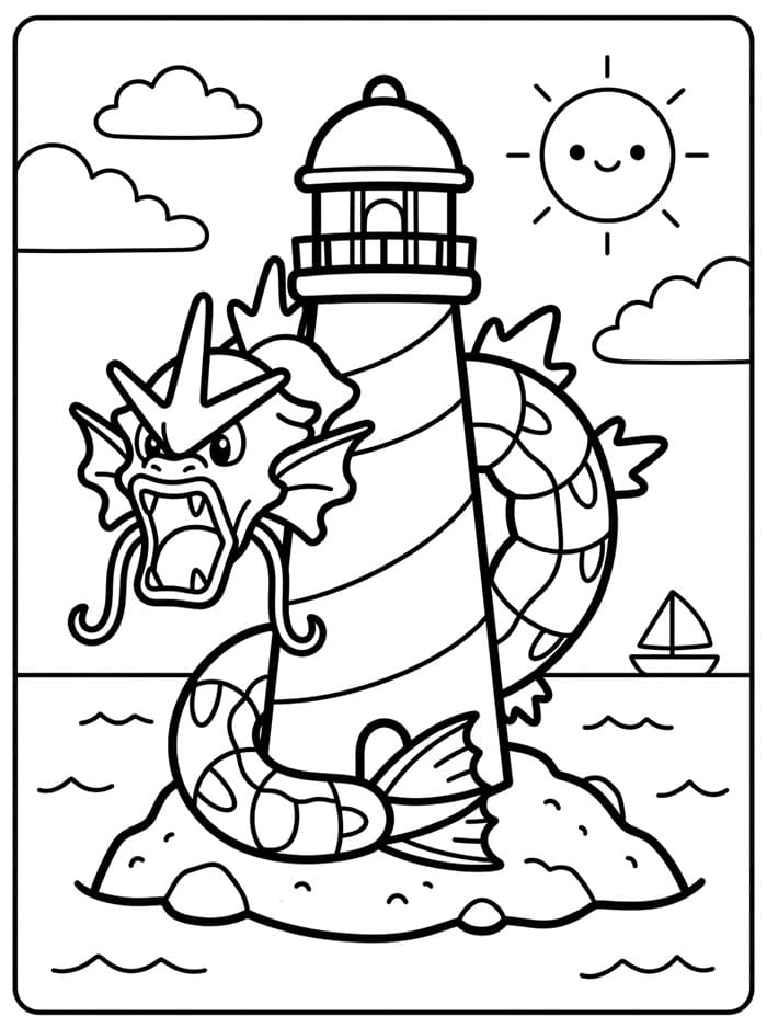 Gyarados rundt fyret fargelegging