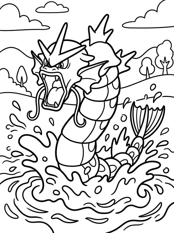 Gyarados spruter i vann fargelegging