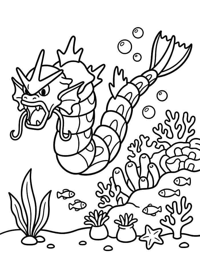 Gyarados ved siden av korallrev fargelegging