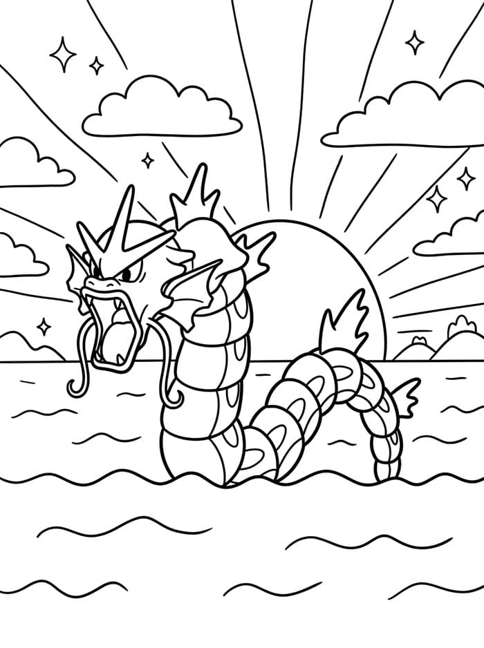 Gyarados ved solnedgang fargelegging