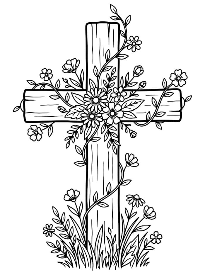 Kryss med ville blomster fargelegging