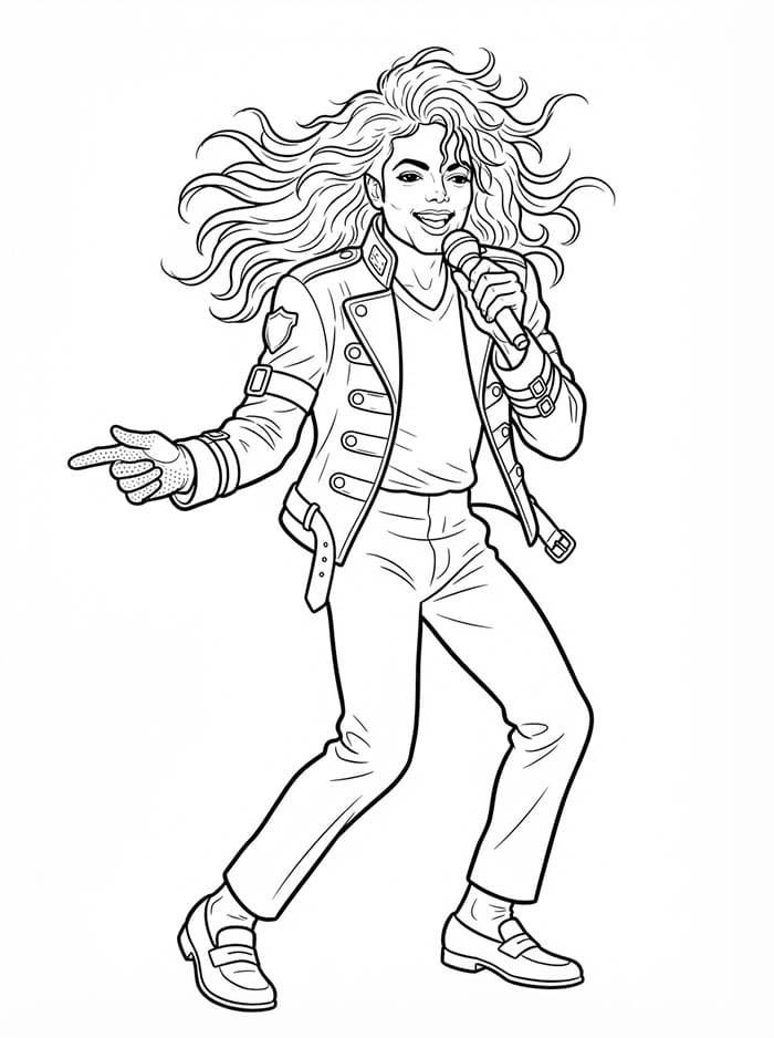 Michael Jackson med flagrende hår fargelegging