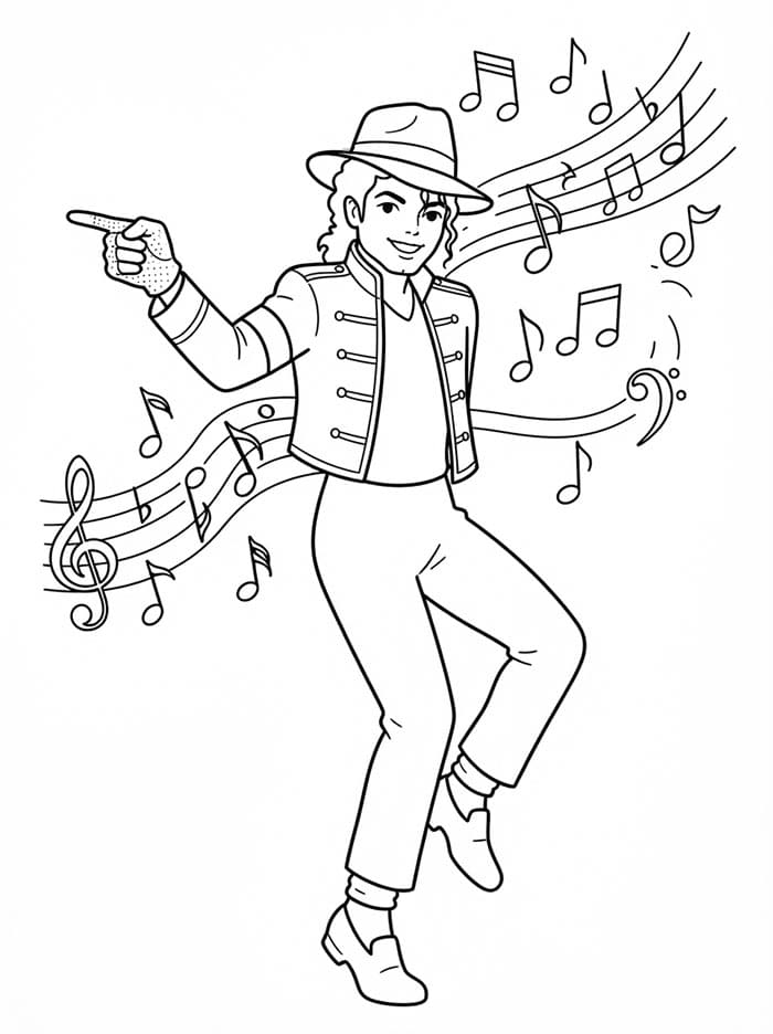 Michael Jackson med musikalske noter fargelegging