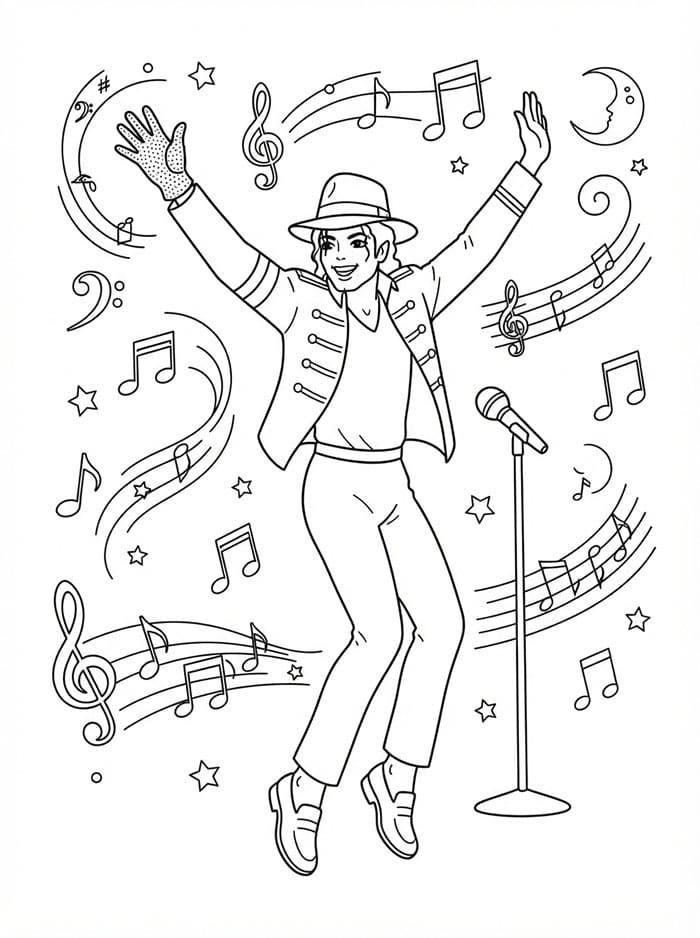 Michael Jackson med musikalske symboler fargelegging