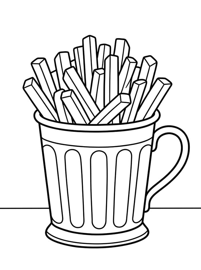 Pommes frites i en metallkopp fargelegging