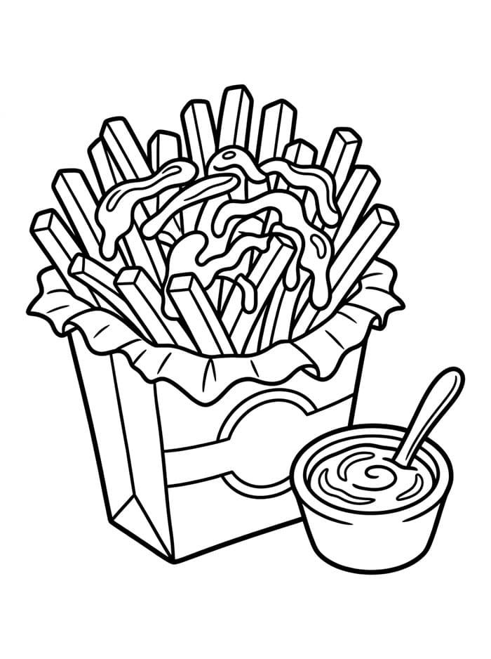 Pommes frites med BBQ-saus fargelegging