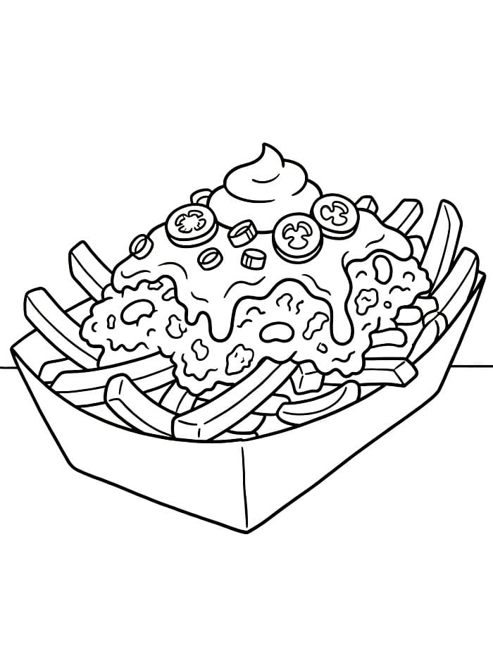Pommes frites med chili og ost fargelegging