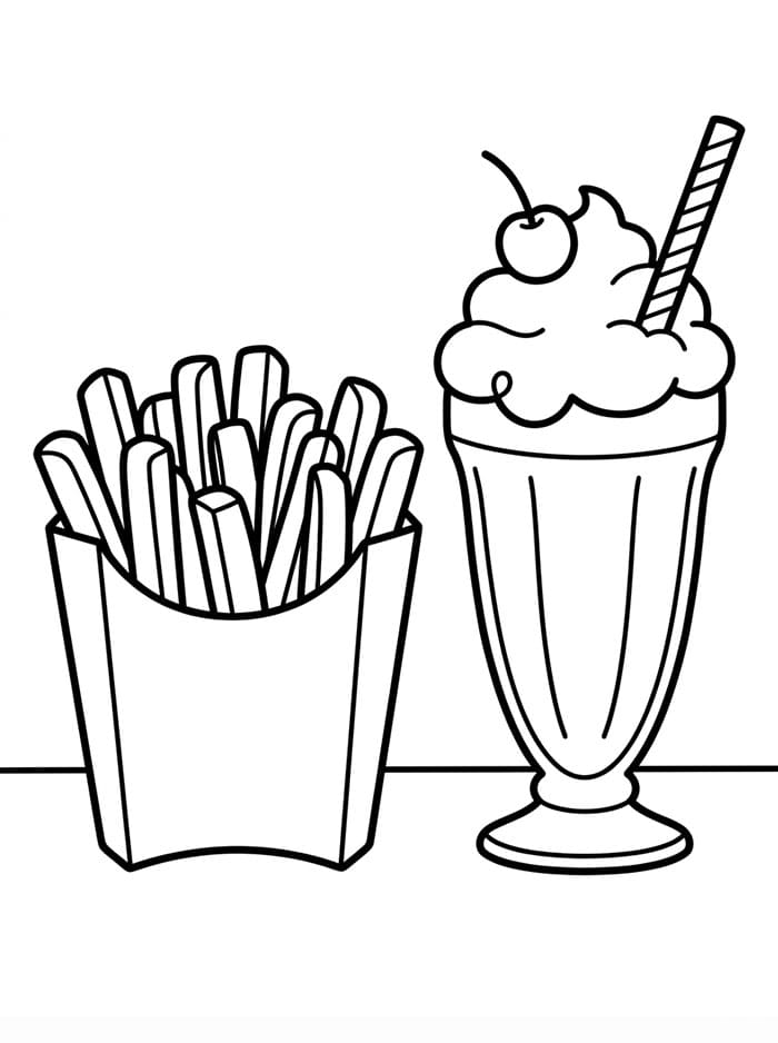 Pommes frites med milkshake fargelegging