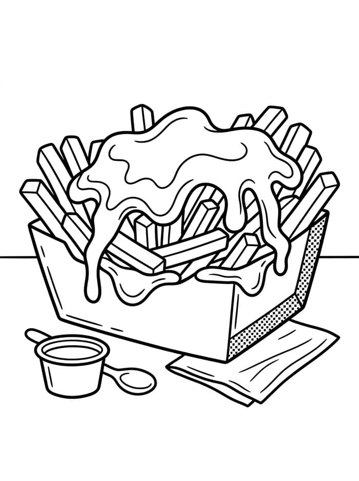 Pommes frites med ostesaus fargelegging