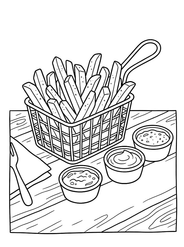 Pommes frites med tre sauser fargelegging