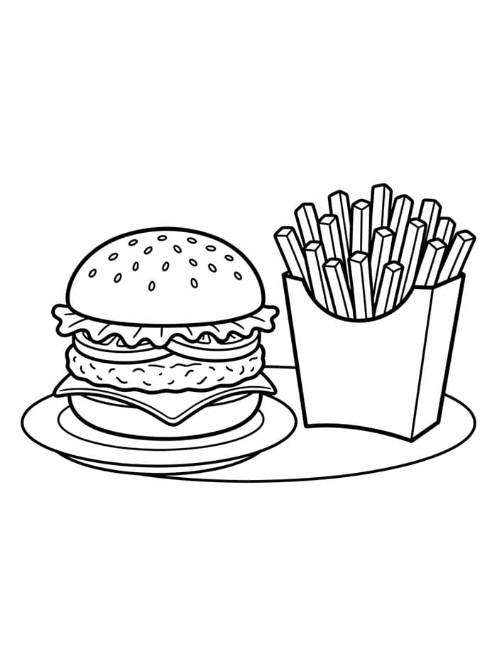 Pommes frites og burger fargelegging
