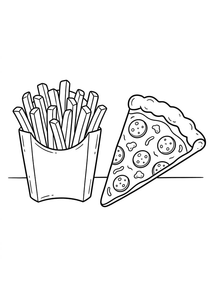 Pommes frites og pizzastykke fargelegging
