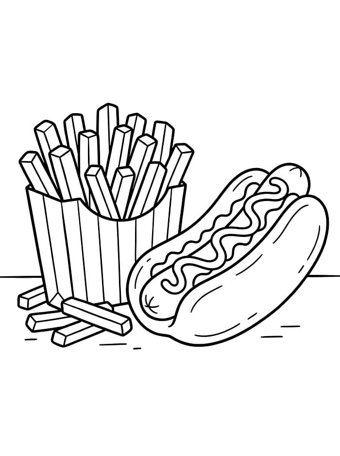 Pommes frites og pølse fargelegging