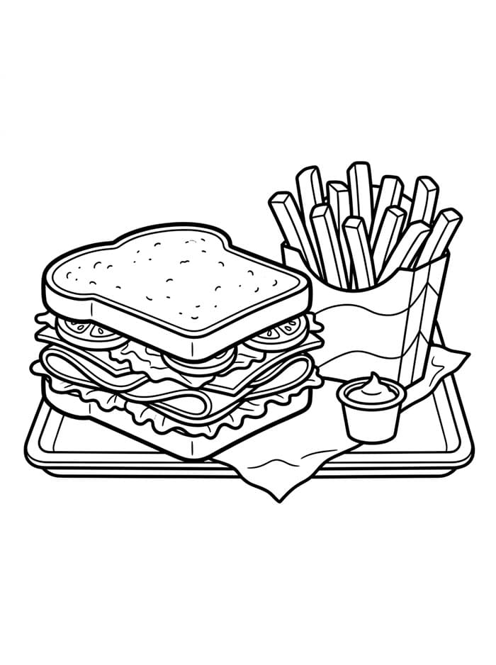 Pommes frites og sandwich fargelegging