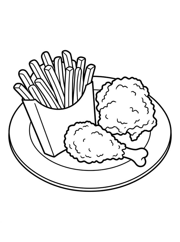 Pommes frites og stekt kylling fargelegging