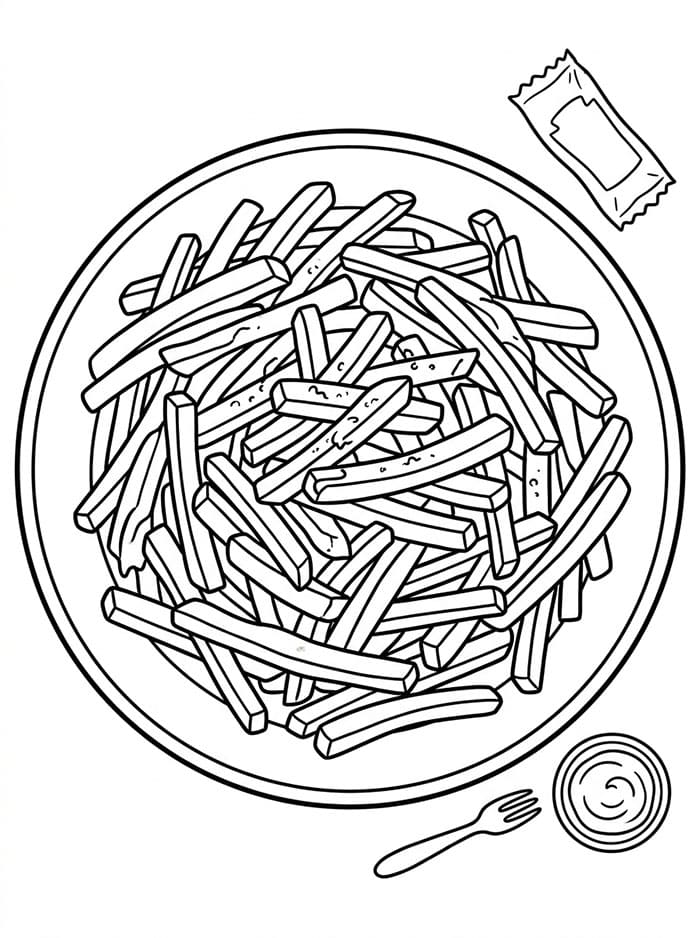 Pommes frites på tallerken fargelegging