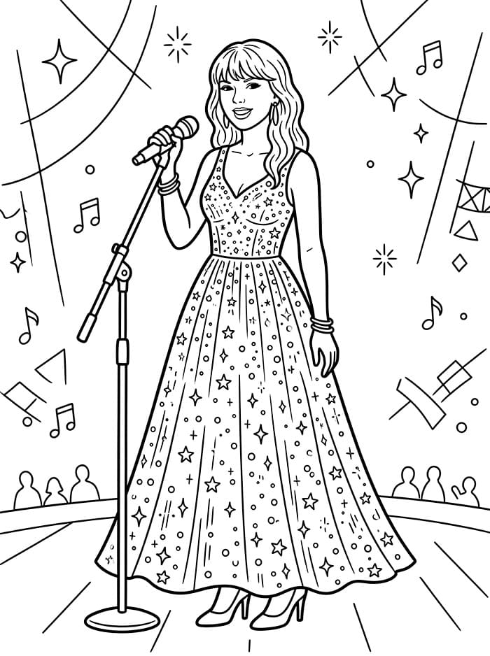Taylor Swift i en glitrende kjole fargelegging