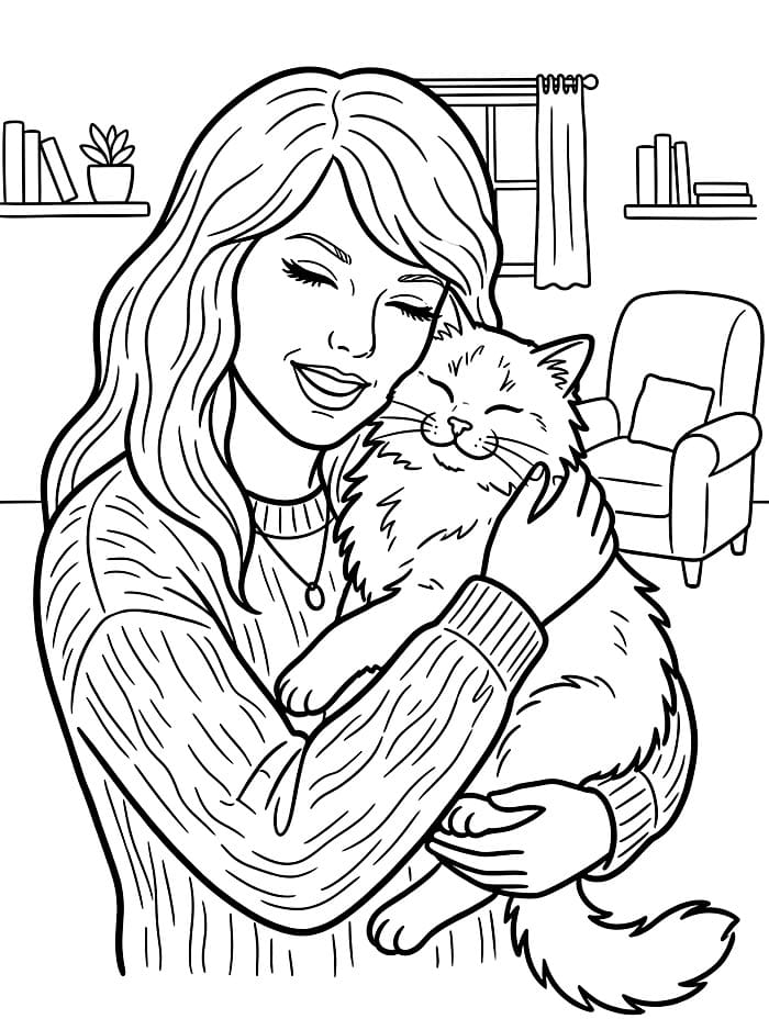 Taylor Swift klemmer en katt fargelegging