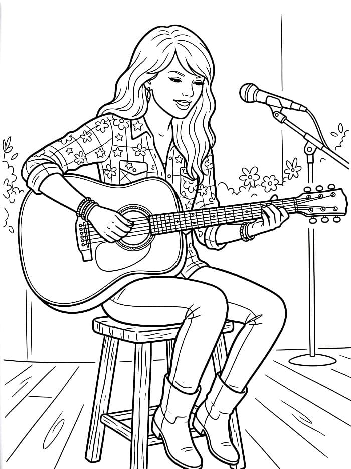 Taylor Swift og akustisk gitar fargelegging