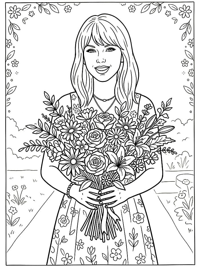 Taylor Swift og blomsterbukett fargelegging