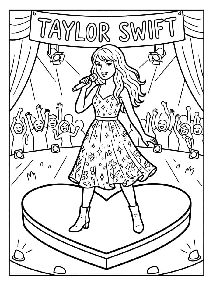 Taylor Swift på en hjerteformet scene fargelegging