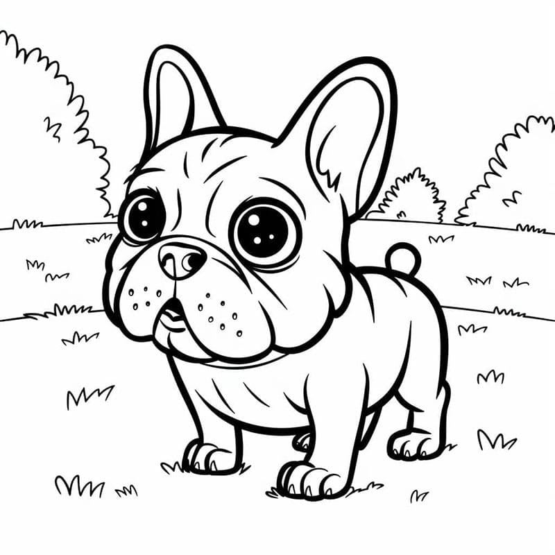 Tegning av en fransk bulldog fargelegging