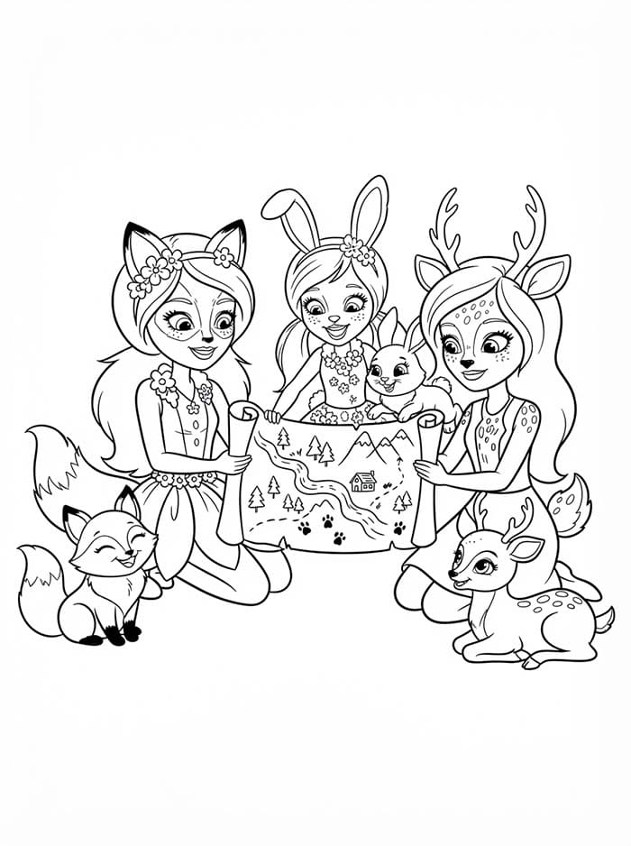Tre Enchantimals figurer fargelegging