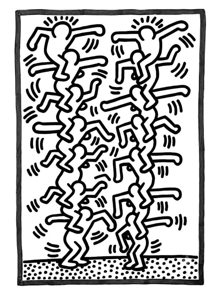 Utskriftbart Keith Haring-kunstverk fargelegging