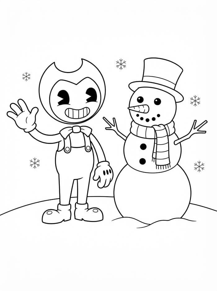 Bendy og snømannen fargelegging