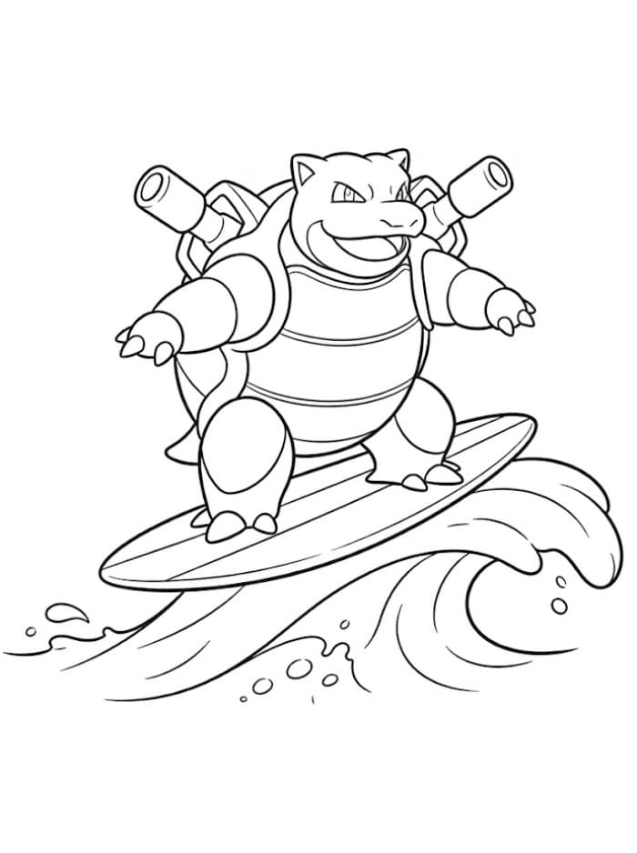 Blastoise kjører surfebrett fargelegging