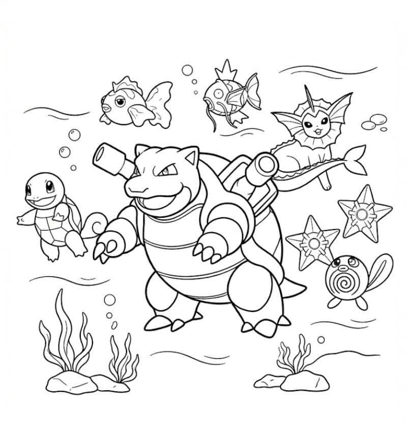 Blastoise med andre vann-Pokémon fargelegging
