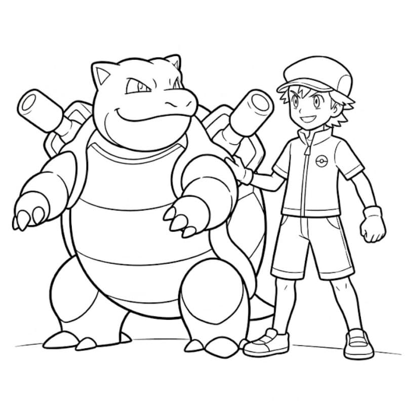 Blastoise og trener fargelegging