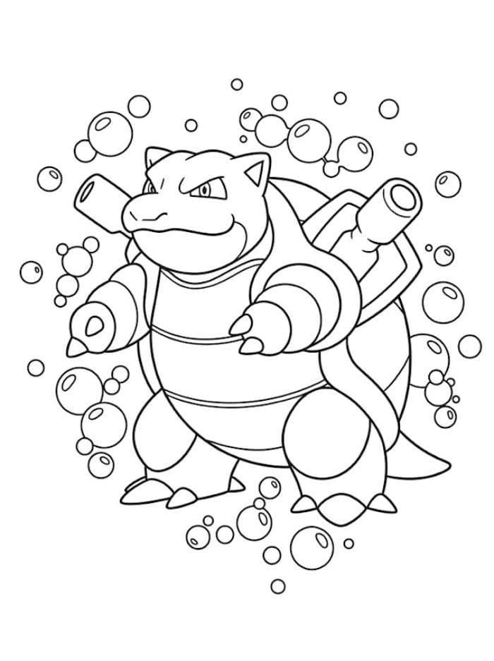 Blastoise omgitt av bobler fargelegging