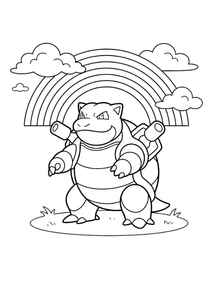 Blastoise under regnbuen fargelegging