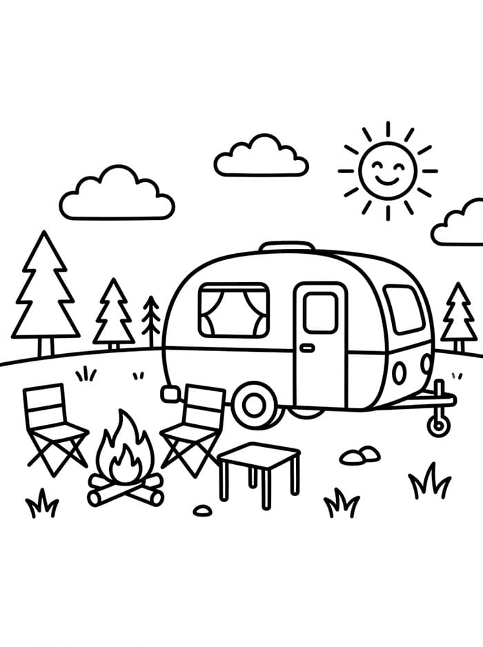 Camping i campingvogn fargelegging