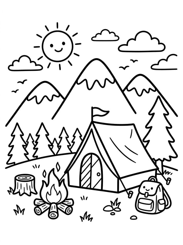 Camping i fjellet fargelegging