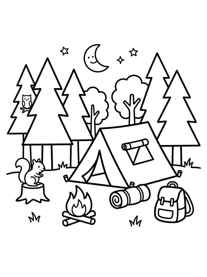 Camping i skogen fargelegging