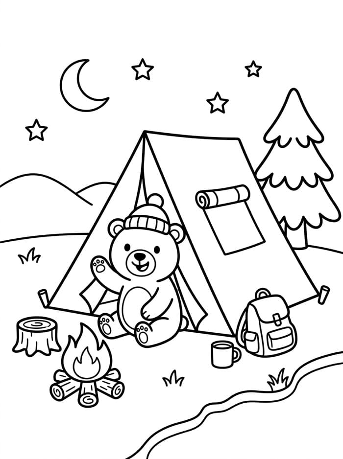 Camping med bjørn fargelegging