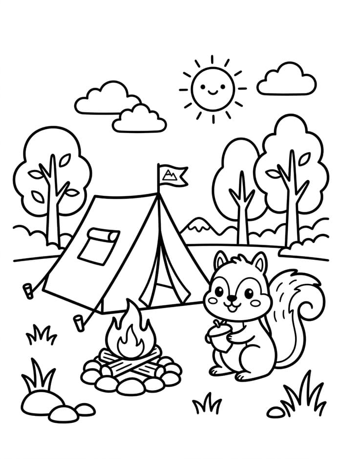 Camping med ekorn fargelegging