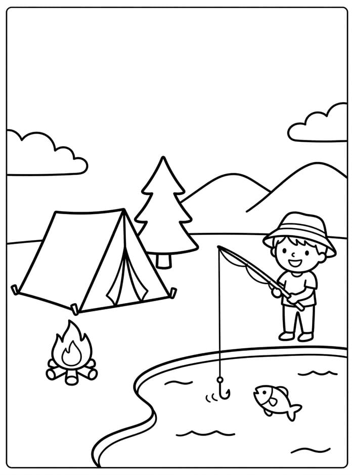 Camping med fiske fargelegging