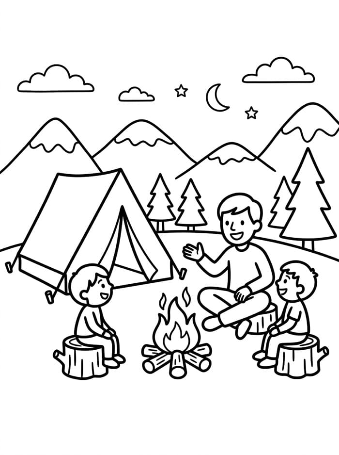 Camping med fortellinger fargelegging