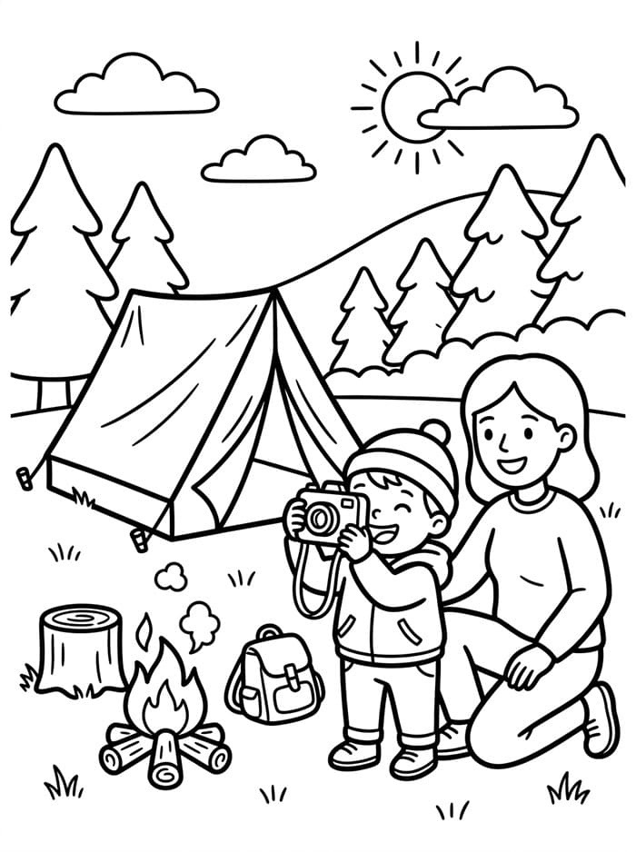 Camping med fotografering fargelegging
