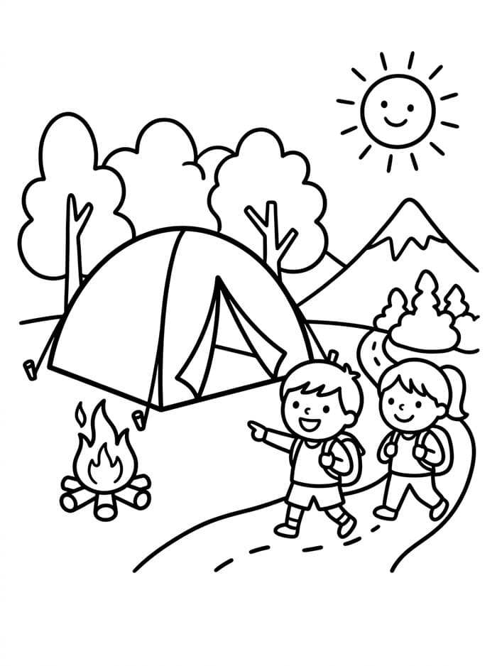 Camping med fottur fargelegging