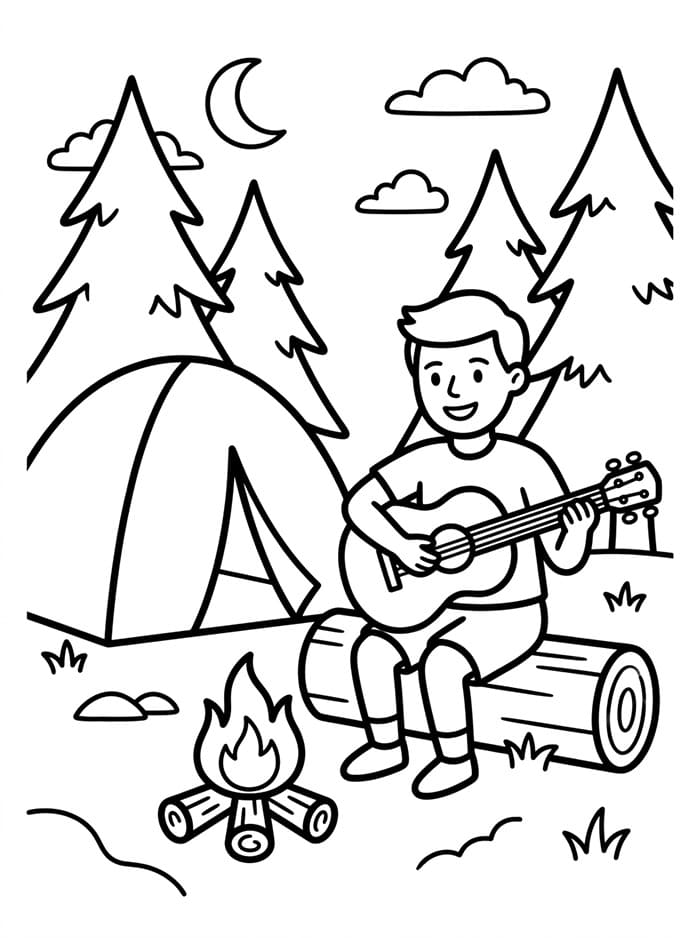 Camping med gitar fargelegging