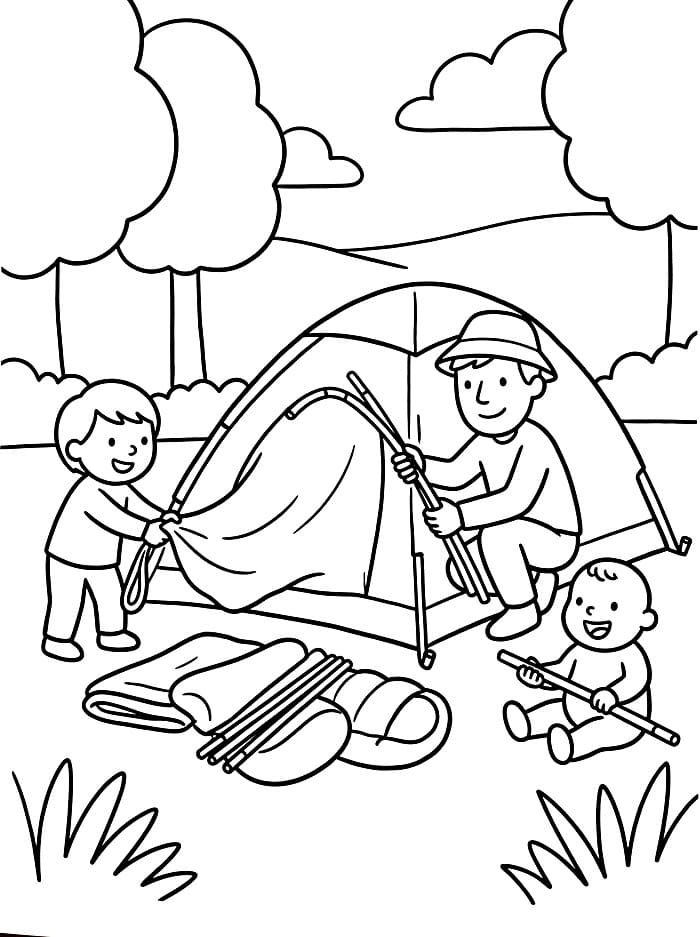 Camping med gratis nedtaking av teltet fargelegging