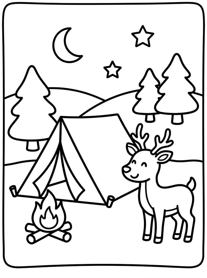 Camping med hjort fargelegging