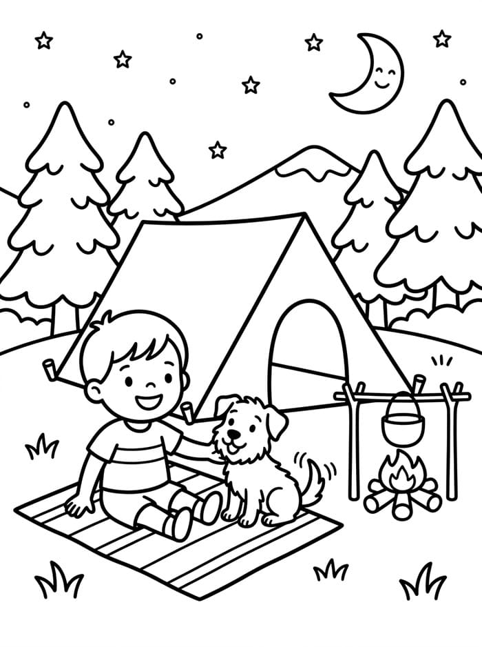 Camping med hund fargelegging