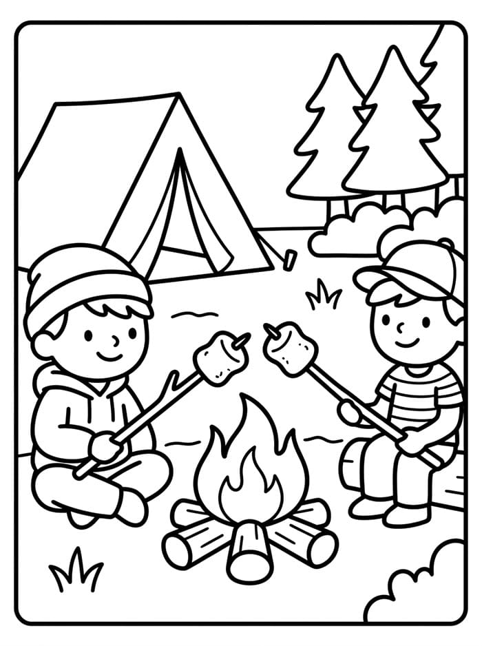 Camping med marshmallows bilde fargelegging