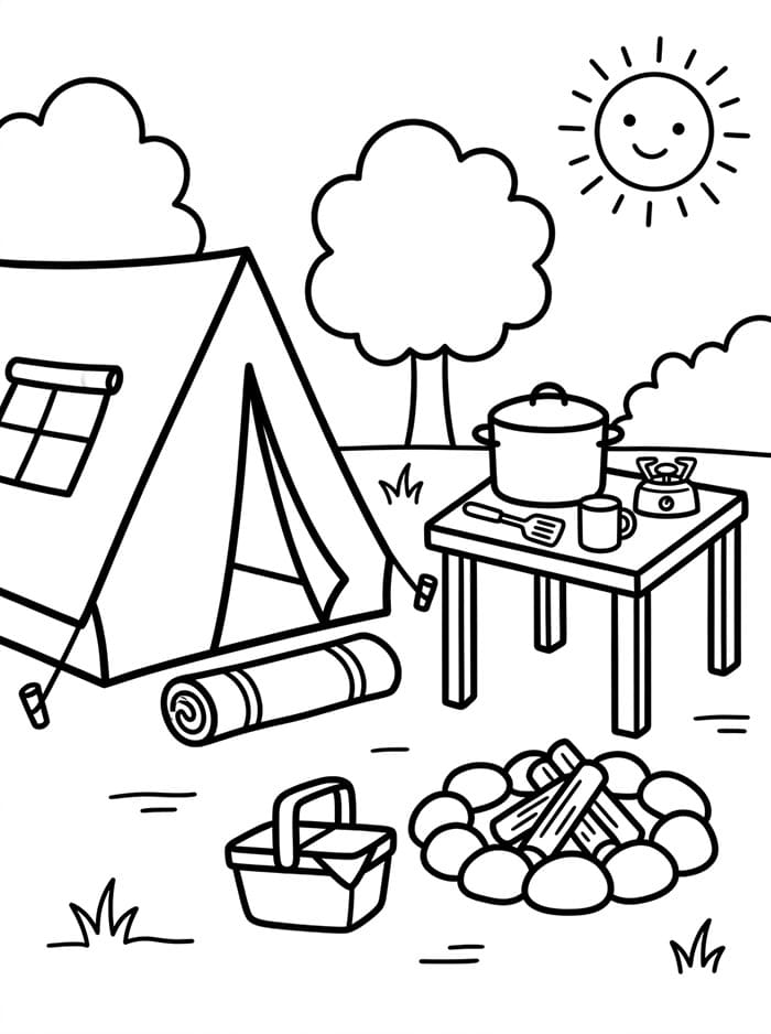 Camping med matlaging fargelegging