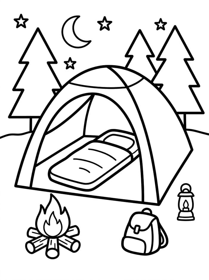 Camping med sovepose fargelegging